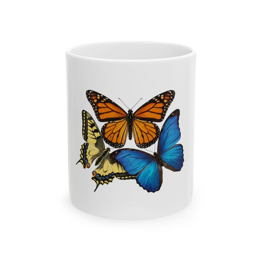 Butterfly Trio Ceramic Mug – Monarch, Swallowtail & Blue Morpho Coffee Cup (11oz/15oz)