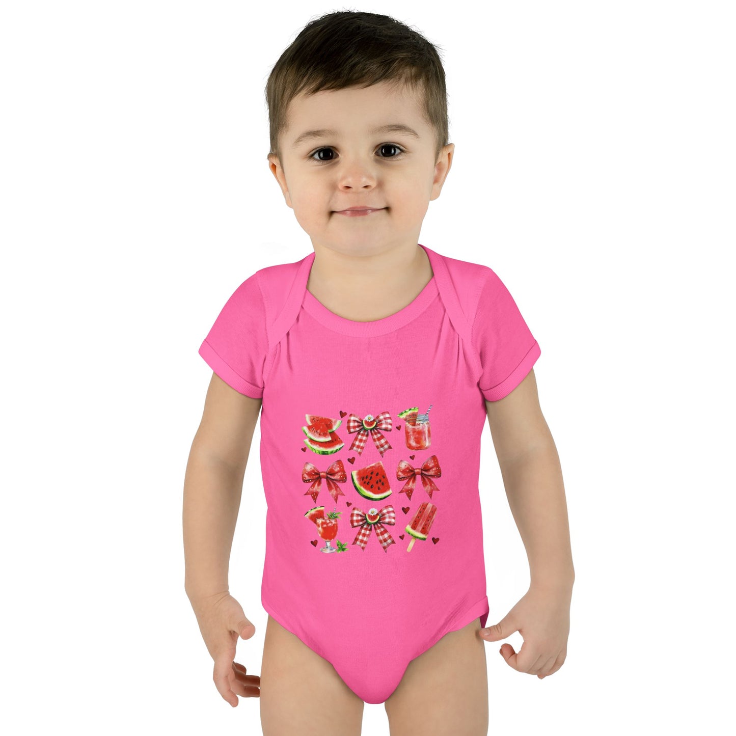 Watermelon Bow Baby Bodysuit – Cute Summer Fruit Onesie for Infants