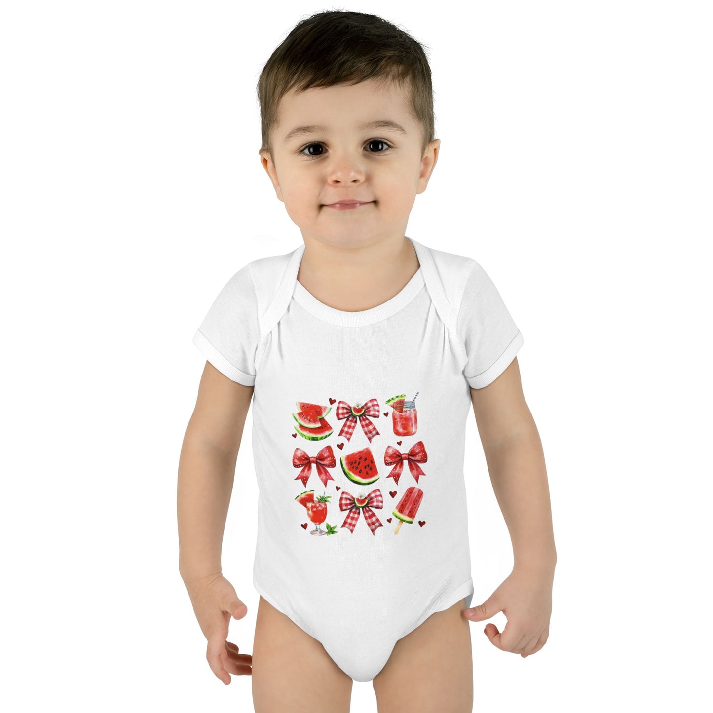 Watermelon Bow Baby Bodysuit – Cute Summer Fruit Onesie for Infants