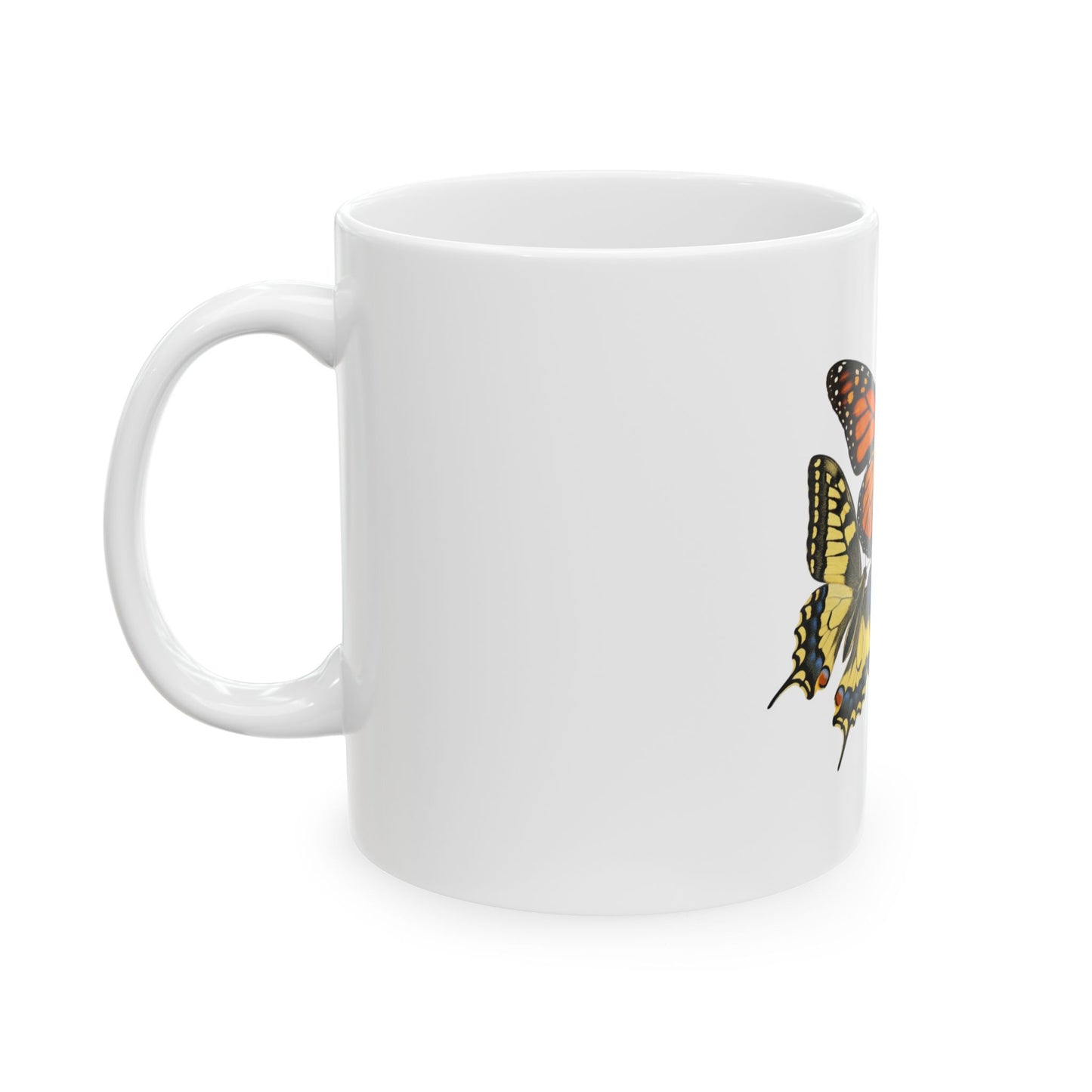 Butterfly Trio Ceramic Mug – Monarch, Swallowtail & Blue Morpho Coffee Cup (11oz/15oz)