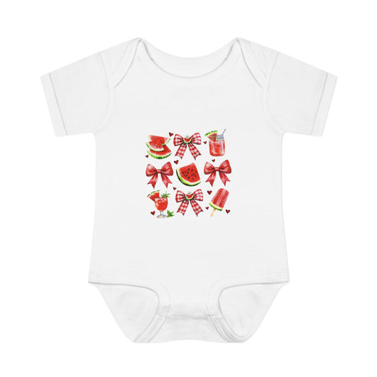 Watermelon Bow Baby Bodysuit – Cute Summer Fruit Onesie for Infants