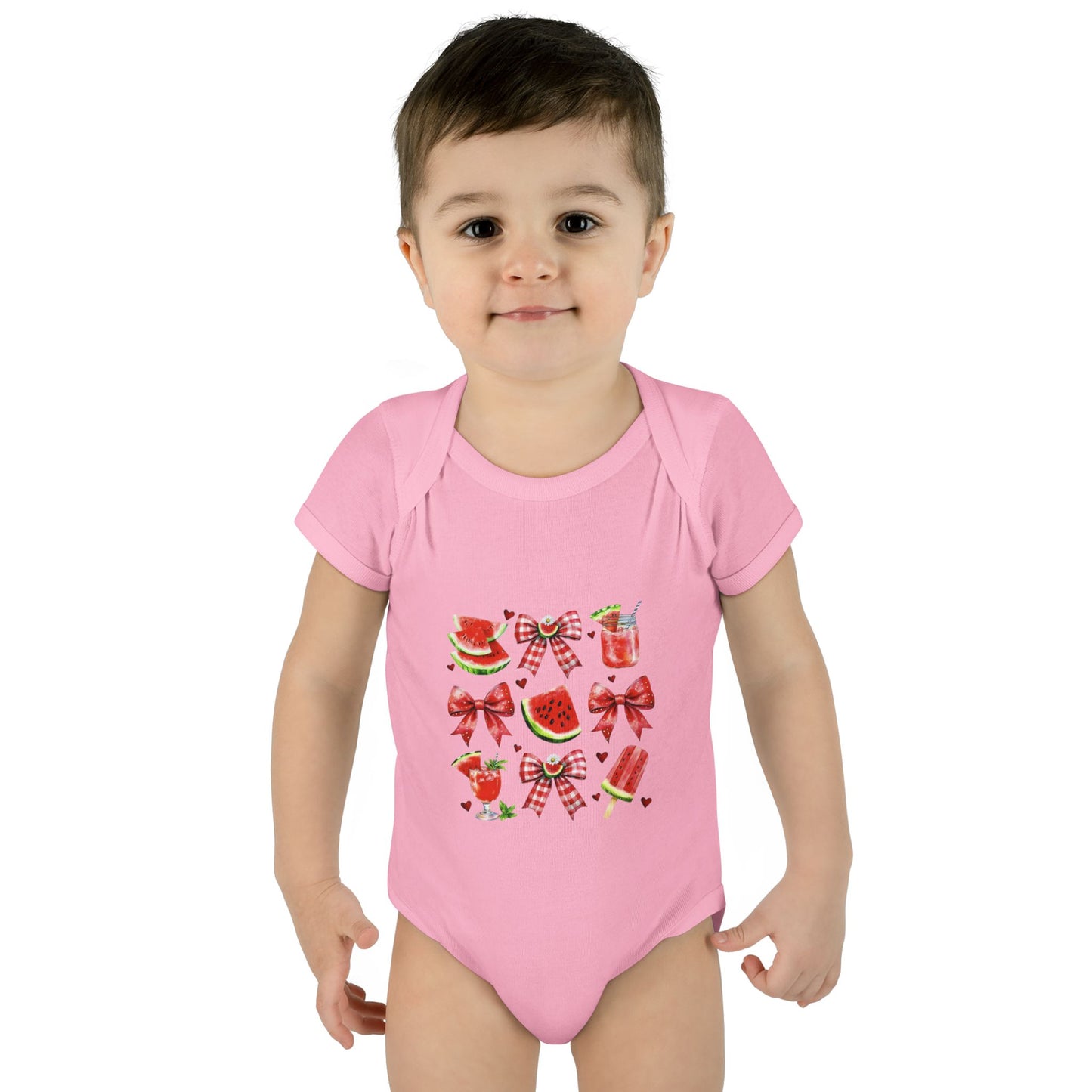 Watermelon Bow Baby Bodysuit – Cute Summer Fruit Onesie for Infants