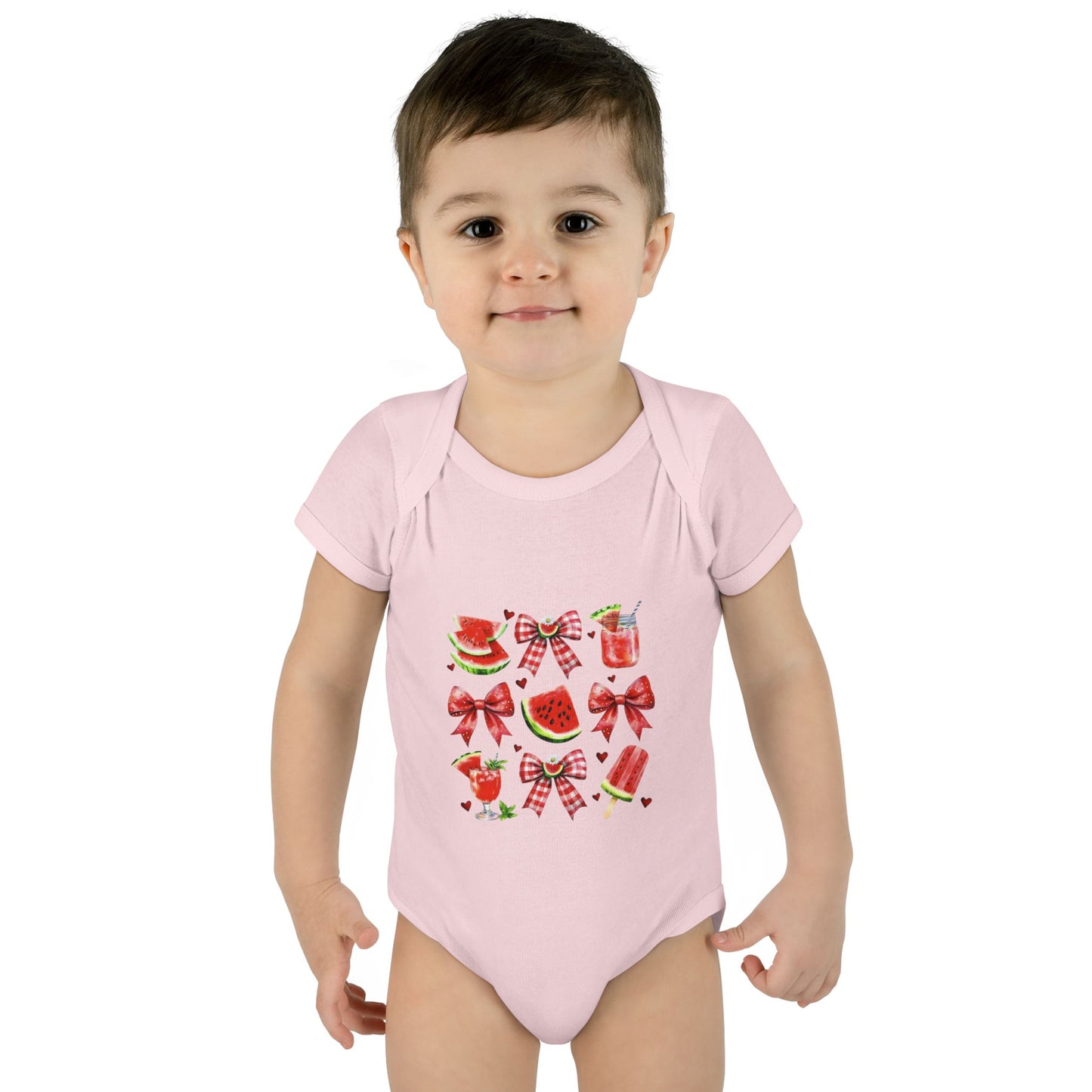 Watermelon Bow Baby Bodysuit – Cute Summer Fruit Onesie for Infants